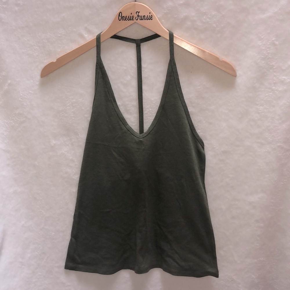 Free People Green Strappy T-Back Tank Top, NWOT
